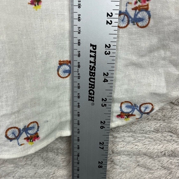 RAE DUNN Bicycle Flowers in Basket Linen Button Up Shirt Medium Novelty Print - Picture 10 of 16